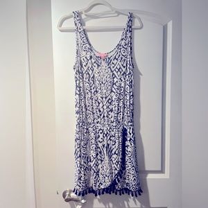 Navy and white printed Lilly romper.